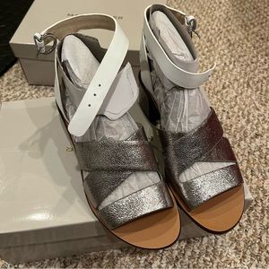 Marc Fisher Omela Sandal in Silver and White